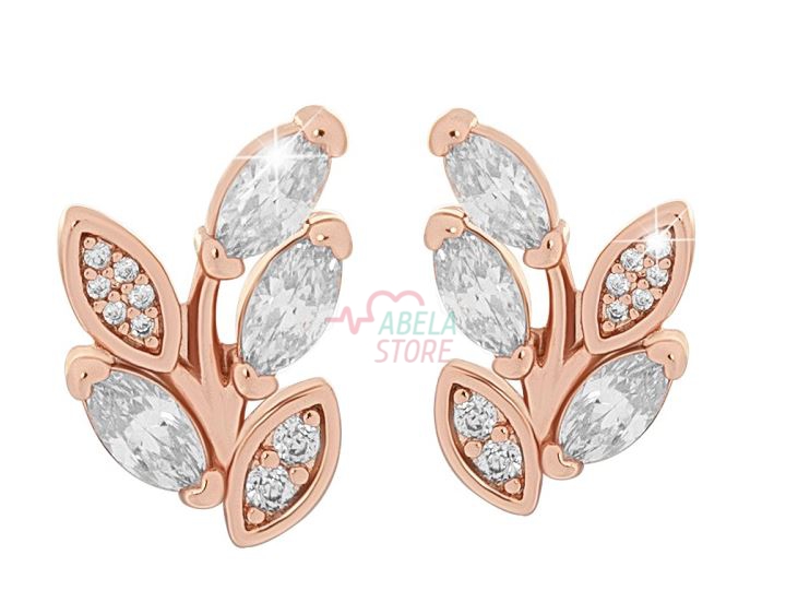 Orecchino foglie d oro rosa con zirconi